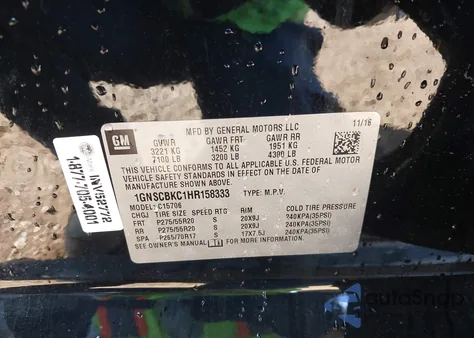 2017 Chevrolet Tahoe Lt z USA, uszkodzony, nr VIN 1GNSCBKC1HR158333